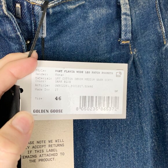 Golden Goose | Flavia Pant Wide Leg *Patch Pockets Dirty Wash Dark Blue - Picture 4 of 16